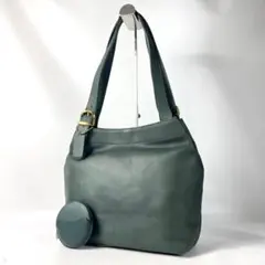 COACH 코치 가죽 토트 백 원 숄더 그린 코인 케이스