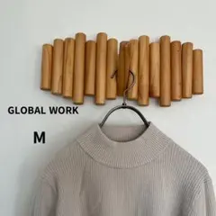 グローバルワーク【M】リブニット ハイネック 長袖 ベージュ系 秋冬