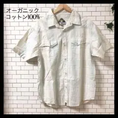 【美品】 半袖 チェック シャツ オーガニックコットン シンプル 大きめ XXL