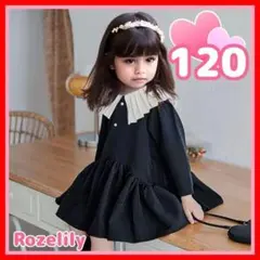 新品 120 ビッグカラー ワンピース 黒 可愛い おしゃれ お出かけ