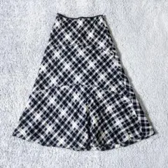 ローラアシュレイ　ロングスカート　チェック柄　毛　Aライン　裏地あり　フレア