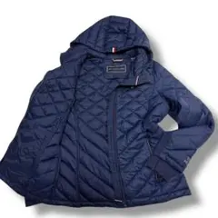 美品●トミーヒルフィガー 163 キルティング ダウンジャケット 刺繍 収納袋付