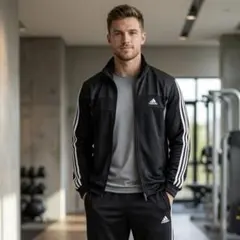 良品★adidas アディダス ジャージ上下 セットアップ メンズL ブラック