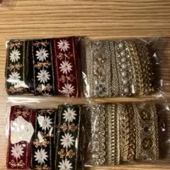 刺繍リボン　装飾用リボン　4つセット　デコレーション　手芸用品　ジャーナル素材