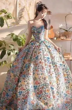 カラードレス キラキラ スパンコール 花嫁 結婚式 二次会 前撮り Aラインのサムネイル