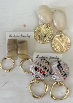 3点セット　347 ハンドメイド　樹脂　金属　ピアス　イヤリング　まとめ売り