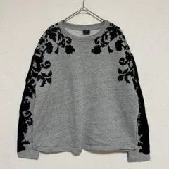 ZARAザラ トレーナー スウェット 花柄 ベルベット素材 グレー×黒 S