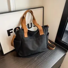 ショルダーバッグ 2way A4 帆布 キャンバス トートバッグ ファスナー 黒