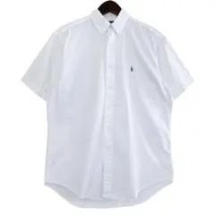 RALPH LAUREN 無地 ロゴ刺繍 半袖 BDシャツ 白 海外古着