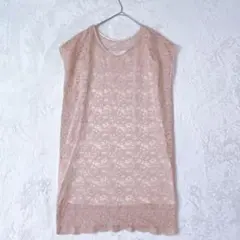 メルローズ| 総レース レイヤードワンピース フレンチスリーブ ピンクベージュのサムネイル