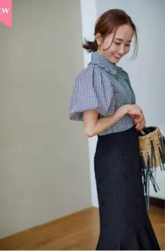 BLUELEA ブルレア　スカラップバルーンブラウス