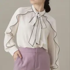 美品 アナイ 近年モデル ジョーゼットバイカラータイツキ ブラウス 