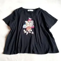 l'atelier du savon　おばあちゃんとはと　 Tシャツ　半袖　黒のサムネイル