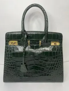 クロコダイル風 ハンドバッグ ボルドー ゴールド金具 型押し レザー 