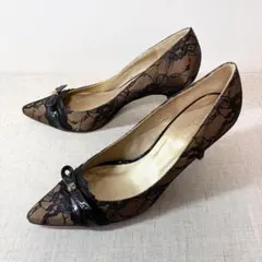 極美品★Odette e Odile パンプス レース リボン ポインテッドトゥのサムネイル