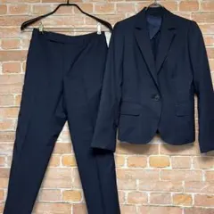 (イタリア生地)ザスーツカンパニーxレダ　パンツスーツ　チェック柄　紺色　極美品