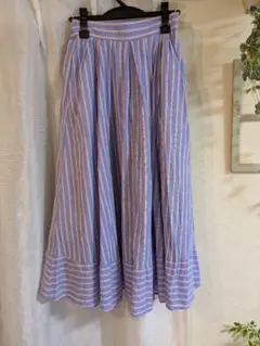 Discoat 青とピンクのストライプ フレアスカート ディスコート