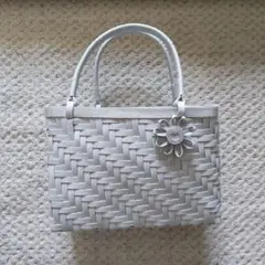 ☆ハンドメイド☆クラフトバッグ エコクラフトバッグ【グレー/網代編み】