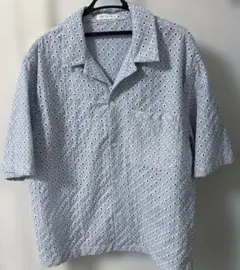 ZARA 青 半袖シャツ穴あきデザイン