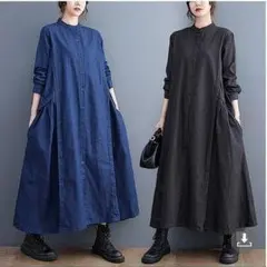 新品人気ロング　ワンピース　デニム 大きいサイズ レディース 秋冬　長袖　春❣