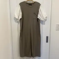 ワンピース マタニティ 産前産後 パフスリーブ シンプル 半袖