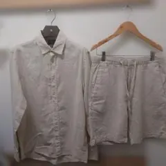 H&M リネンシャツ＆ショートパンツ セット ベージュ（上下サイズ違い）