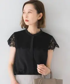 【美品】アーバンリサーチROSSOウォッシャブルヨークレースブラウス