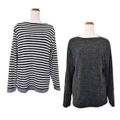 SHIPS シップス ２WAY ボーダー×無地 リバーシブルニット（M）のサムネイル