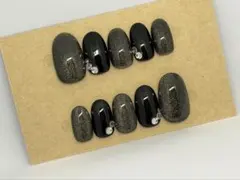 ネイルチップ 【韓国風モード ブラックマグ ストーン　ネイル】