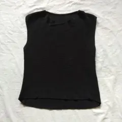 リブ編み ノースリーブ トップス 黒 ブラック タンクトップ M