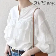 SHIPS any: 洗濯機可シアーボイル フリル バンドカラー シャツブラウス