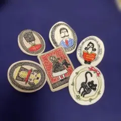 刺繍ブローチ 5点セット レトロな人物と動物
