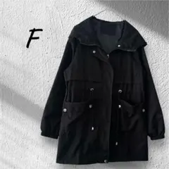 レディース フード付きアウター ジャンパー 薄手 ドローストリング付き 黒 F