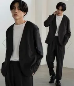 グローバルワーク　時短スマート　セットアップ　ノーカラー　黒