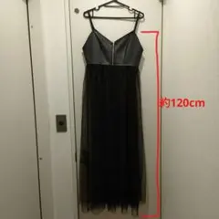 【美品】レザー調　ビスチェ　シースルー　チュール　キャミソールワンピース　黒