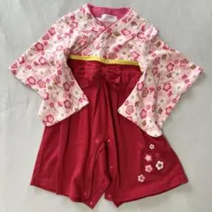 ベビー 袴ロンパース 女の子 花柄 レッド 80サイズ 初節句