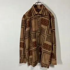 ヴィンテージ　ペイズリー　タイル柄　レトロ　ポケット　ポリ　長袖シャツ　古着