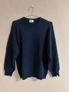 WAX thm ブラック クルーネックニット