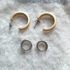 ゴールドシルバーフープピアスセット