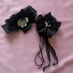 ブラック サテン レース ブローチ2つセット