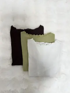 LOWRYS FARM シアーメロータイト トップス 緑・茶・白3点セット