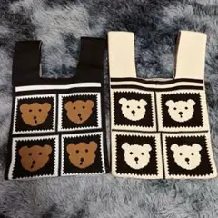 【2点セット】くま ニットバッグ ミニトート マルシェバッグ 韓国 かわいいのサムネイル