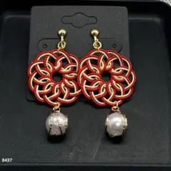 ハンドメイド【水引】イヤリング　赤×金ラメ