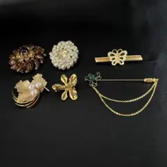 【F】お買い得✨ ゴールド系 ブローチ セット おまとめ品 6点