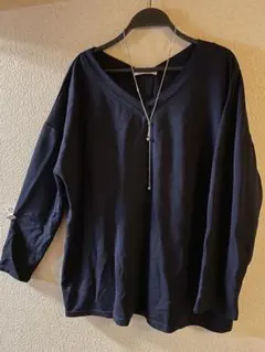 大きいサイズ 4L ネイビー Vネック 長袖 トップス