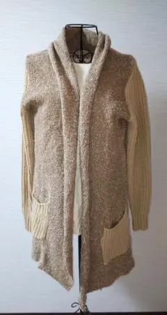 ニットカーディガン/コート M　ベージュ ポケット付き