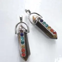 e80/天然石　タイガーアイ　ラインストーン　ネックレストップ　2個