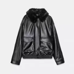 ZARA フェイクファー付き ブラックレザージャケット