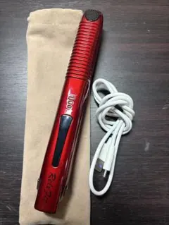 赤色ストレートヘアアイロン ミニ コードレス USB充電ケーブル付き