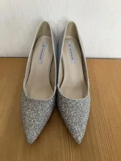 ハレモード　パーティパンプス　シルバー　グリッター切替　お呼ばれ　結婚式